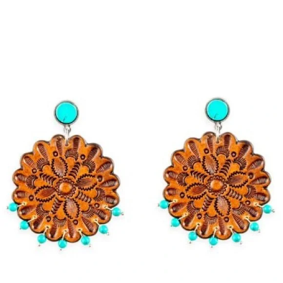 NWT Cassie Wildflower Hand-Tooled Leather Earrings - Picture 3 of 5